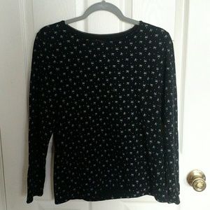 Croft & Barrow Bow Print Long Sleeve PJ Top Black